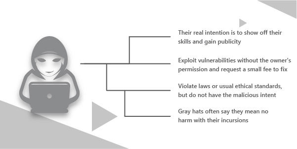 Grey hat hackers identify bugs or vulnerabilities in a system and work with the organization to fix it.
