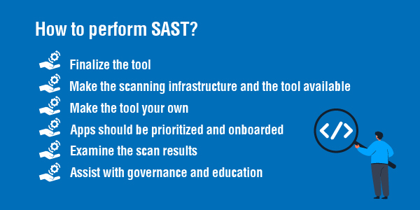 There are six key steps to performing SAST efficiently in organisations with many applications built with diverse languages frameworks and platforms